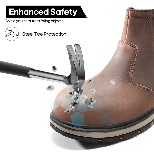 Men's Slip-On Steel Toe Chelsea Work Boots - DARK BROWN - 1